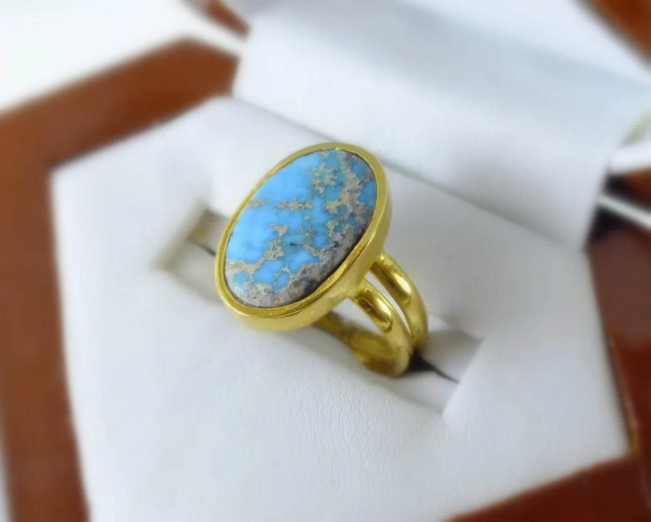 طلا انگشتر طلای زنانه با نگین فیروزه